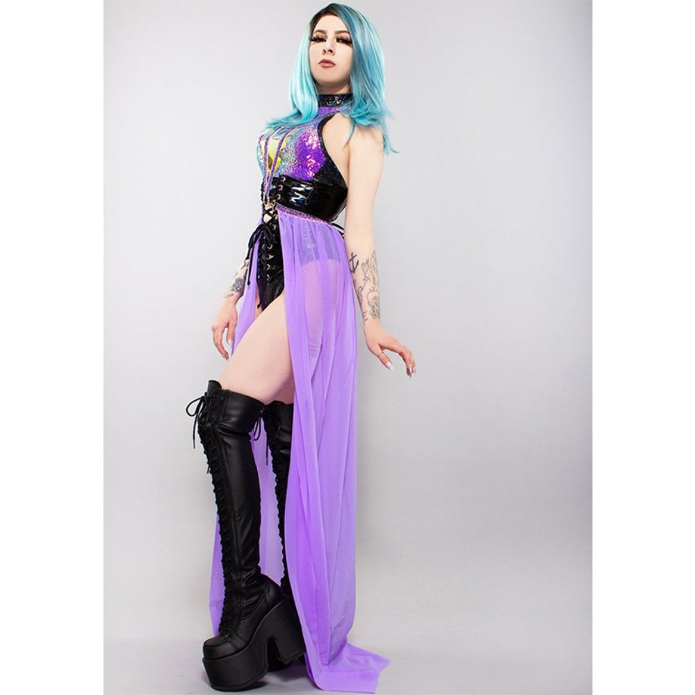 New J Valentine Lavender Mesh Harness Skirt